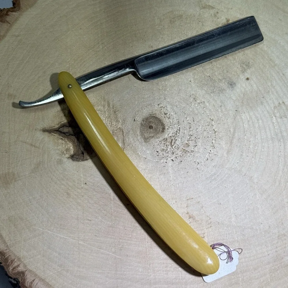 VTG W.H. Morley Clover Brand Straight Razor Barber's Friend Germany Stag W/Box